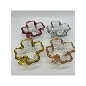 Vintage Set of 4 MCM Glass Four Leaf Clover Trinket Dish or Bridge Bowl